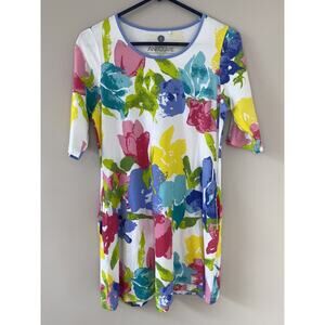 Anaclare Colorful Floral 3/4 Sleeve Shift Dress Pockets Stretch Size‎ SMALL